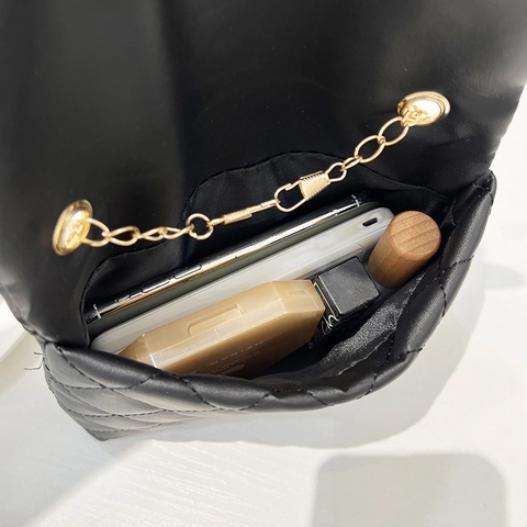 Sac Bandoulière En Cuir PU Matelassé Boucle Papillon Chaîne Dorée Petit Sac À Épaule Carré Femmes Élégant
