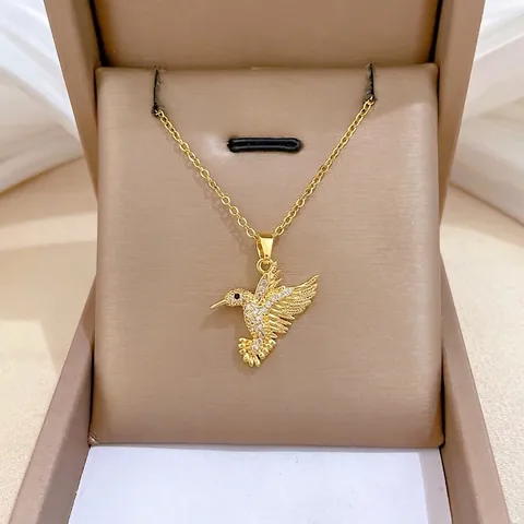 Collier Pendentif Colibri Chaîne En Acier Inoxydable Plaqué Or Cuivre Micro Incrusté De Zircon Bijoux Femme