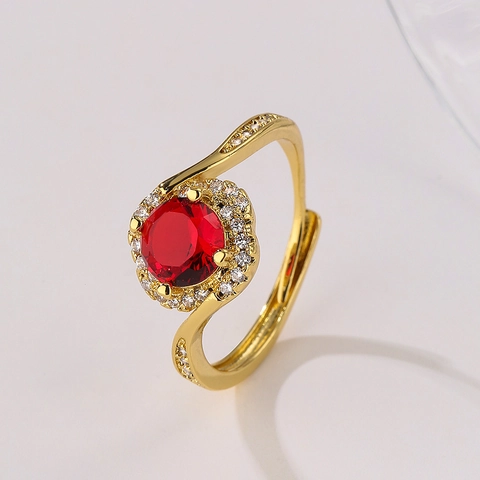 Adjustable Open Ring Copper 18K Gold Plated Zircon Geometric Flower Heart Light Luxury Elegant Jewelry
