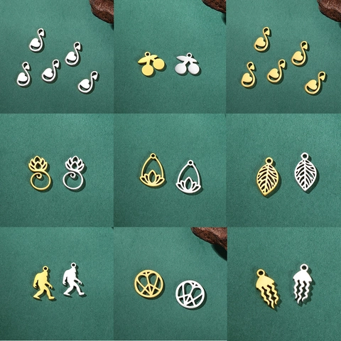Stainless Steel Charms Pendants DIY Jewelry Making Supplies Lotus Leaf Heart Cherry Jellyfish Shapes For Necklaces Bracelets