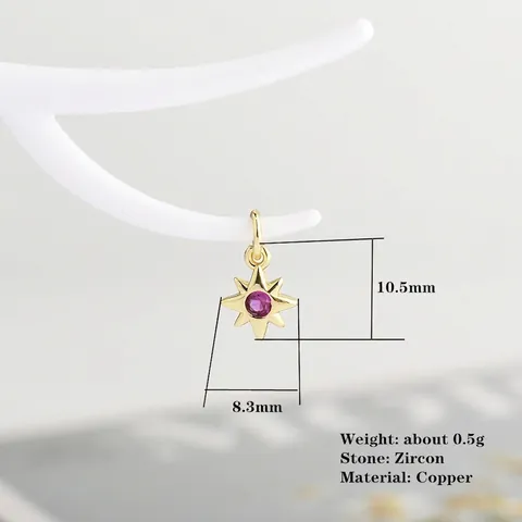 Octagram Star Charms Gold Plated Copper Colorful Zircon Pendants For DIY Earrings Bracelet Jewelry Making