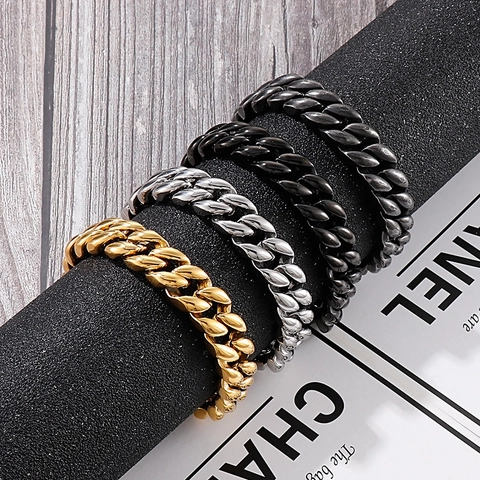 Bracciale A Maglia Cubana Acciaio Inossidabile 316L Catena Pesante Hip Hop Streetwear Punk Per Uomo