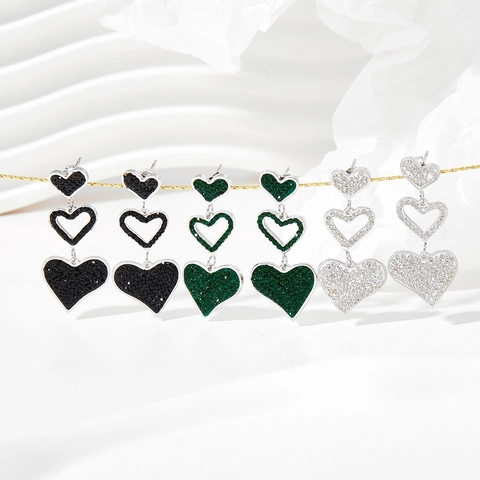 Gestufte Herz Kaskaden Ohrhänger Aus Edelstahl Mit Zirkonia Strass Elegante Lange Ohrringe Für Damen