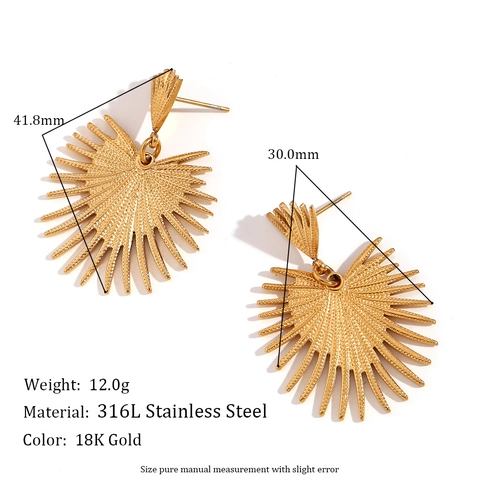 Stainless Steel Heart Cactus Dangle Earrings For Women Sunburst Radial Design Gold Silver Plated Elegant Jewelry Gift