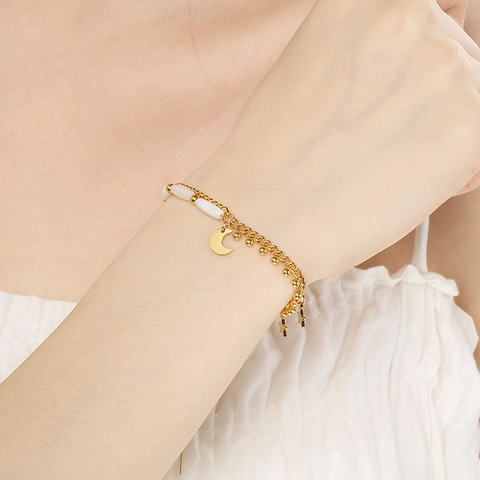 Bracciale A Strati Acciaio Inossidabile Perla Artificial Farfalla Margherita Stella Luna Pendente Gioielli Dolci Per Donne Ragazze
