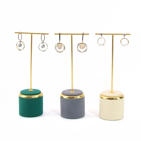 Earring Display Stand T Bar Metal Velvet Microfiber Jewelry Organizer Desktop Showroom Accessory Rack Minimalism Modern