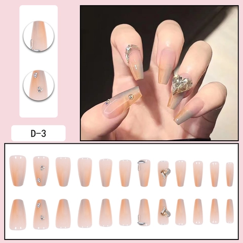 Lange Sarg Press On Nägel Gradient Pink Blau Glänzende Künstliche Nägel Mit Herz Strass Kristall Schmuck