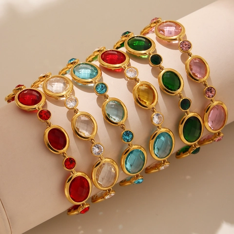 Anklet Stainless Steel Czech Glass Zircon Gold Plated Colorful Summer Beach Luxury Fashion Foot Jewelry For Women
