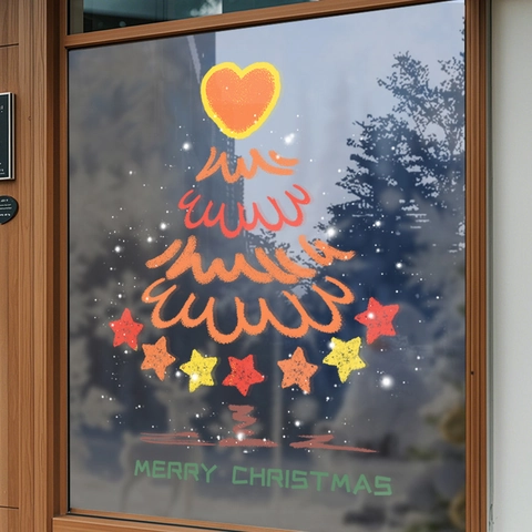 Pegatinas Ventana Árbol Navidad Estáticas Calcomanías Doble Cara Color PVC Sin Adhesivo Decoración Puerta Vidrio Estrellas