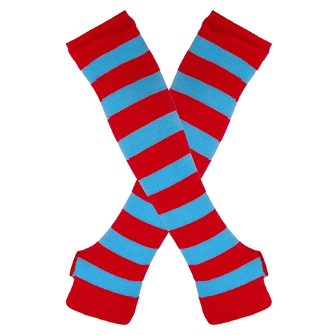 Women Long Arm Warmers Striped Pattern Fingerless Sleeves Jacquard Punk Hip Hop Style Carnival Party Decorative Arm Sleeves