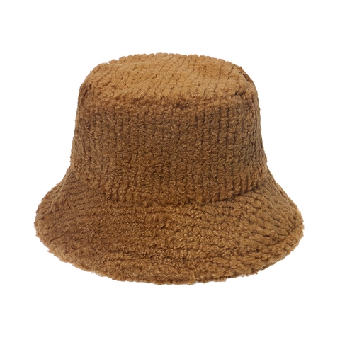 Winter Bucket Hat Warm Plush Lamb Wool Striped Solid Color Fashion Thickened Soft Fisherman Cap For Women Men