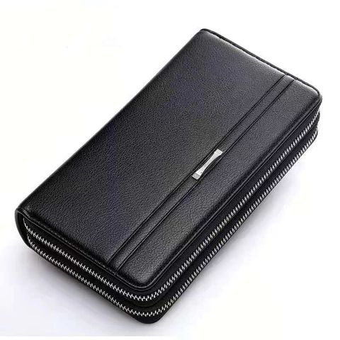 Portefeuille Long Pour Hommes Cuir PU Double Fermeture Éclair Business Grande Capacité Pochette Retro Main