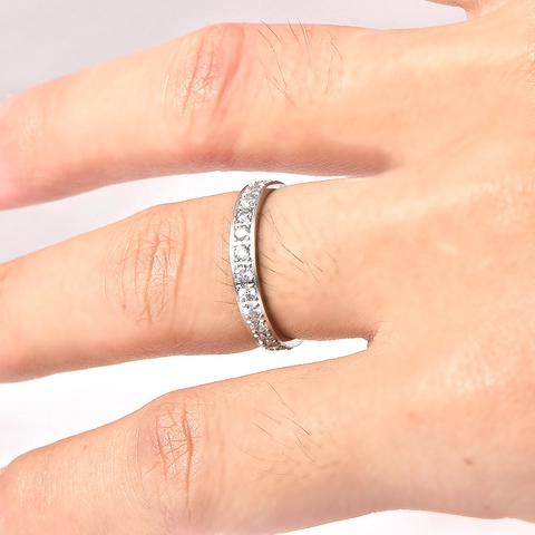 Stainless Steel Eternity Ring Full Sparkling Cubic Zirconia Thin Stackable Band Fashion Elegant Jewelry For Women