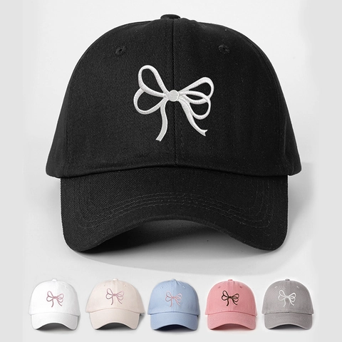 Baseball Cap Women Polyester Embroidered Bow Tie Outdoor Sun Protection Casual Adjustable Ins Style Hat