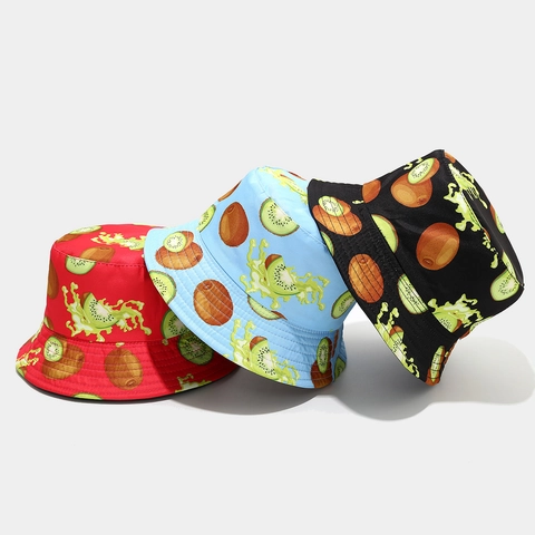 Wende-Anglerhut Polyester Obst Gemüse Druck Sonnenschutz Sommer Outdoor Mode Lässig Unisex Sonnenhut