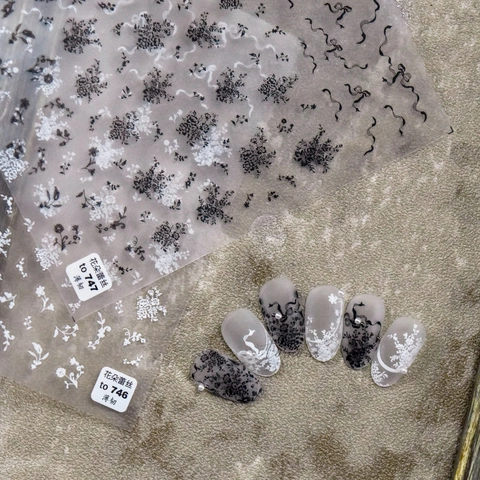 Stickers Nail Art Motifs Dentelle Florale Nœud Ultra Mince Auto-adhésif 5D Relief Manucure Décalcomanies DIY Femmes