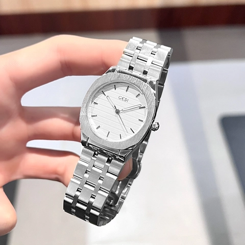 Women Fashion Quartz Watch Stainless Steel Strap Waterproof Octagonal Case Textured Dial Minimalist Elegant Wristwatch