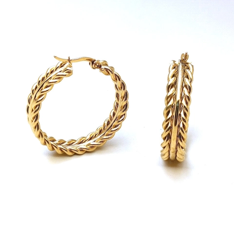 Pendientes De Aro Trenzados Acero Inoxidable Chapado En Oro De 18K Redondos Geométricos Joyería Minimalista Retro Para Mujer