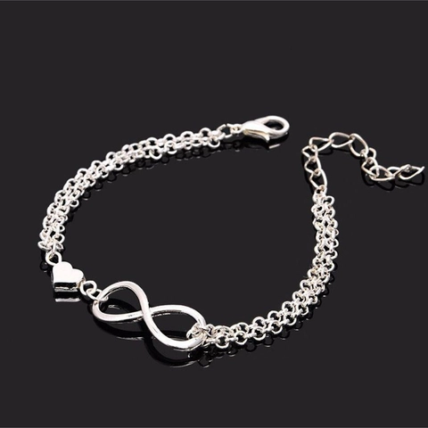 Alloy Double Layer Chain Bracelet Infinity Symbol Heart Pendant Adjustable Jewelry For Women Simple Minimalist
