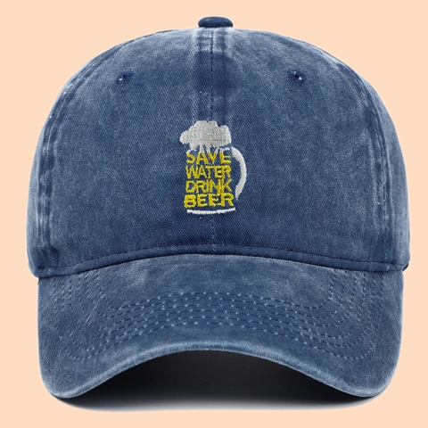 Washed Cotton Baseball Cap Save Water Drink Beer Embroidery Adjustable Dad Hat Outdoor Sun Visor Retro Style