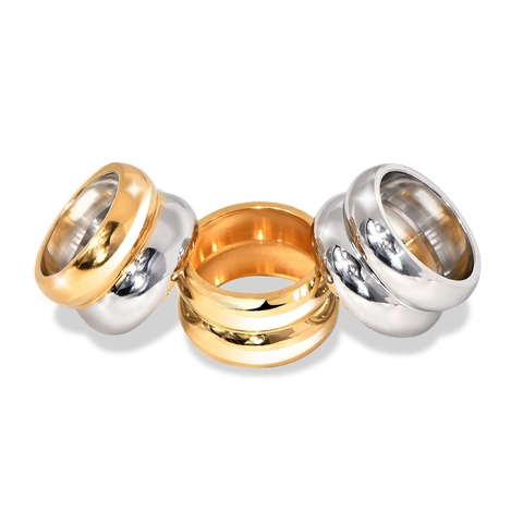 Minimalist Wide Band Double Layer Ring 18K Gold Plated Stainless Steel Mirror Polished Jewelry For Women Elegant