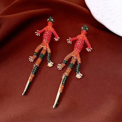 Gecko Lizard Dangle Earrings Vintage Artistic Luxury Rhinestone Alloy Jewelry With Silver Earring Post For Women