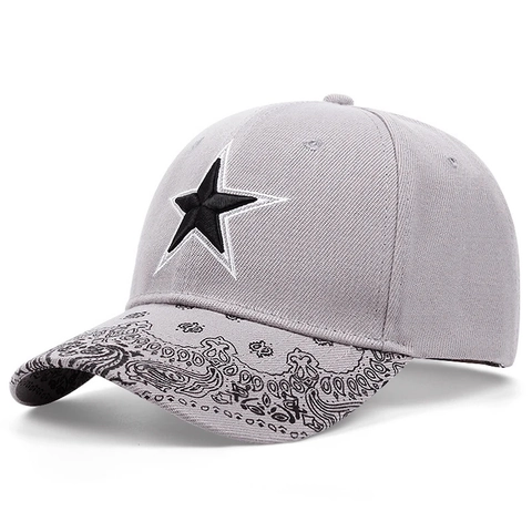 Cotton Twill Star Embroidery Baseball Cap Paisley Print Brim Adjustable Sun Protection Sport Hat For Men Women