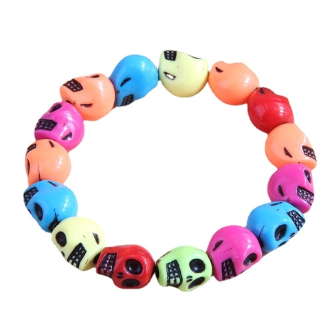 Bracciale Perline Teschio Resina Elastico Estensibile Gotico Punk Rock Gioielli Per Regalo Festa Halloween Unisex