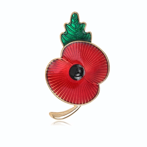 Elegant Red Poppy Flower Enamel Brooch For Women Gold Toned Zinc Alloy Floral Lapel Pin Delicate Enamel Drip Jewelry Gift