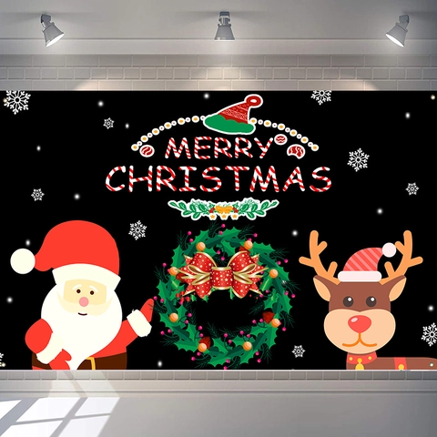 Striscione Natalizio Sfondo In Poliestere 100D Schiaccianoci Babbo Natale Renna Decorazione Festa Interno Esterno