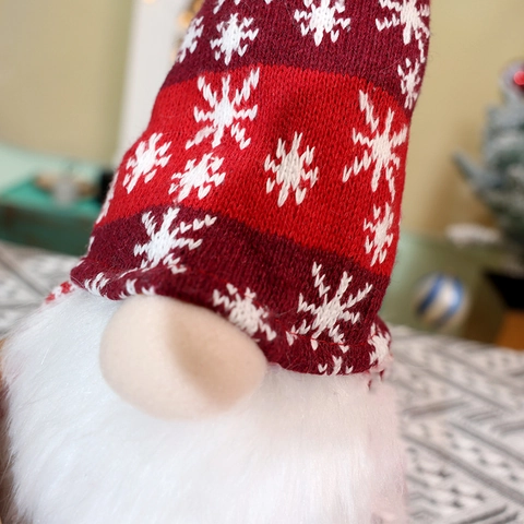 Gnomo De Navidad Luminoso Muñeco Sin Rostro Gorro De Punto Copo De Nieve Barba De Pelo LED Adorno Mesa