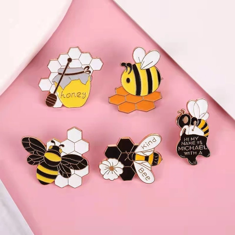 Cartoon Bee Enamel Pins Alloy Animal Honeycomb Honey Jar Brooches Cute Fashion Jewelry Accessories For Women Men