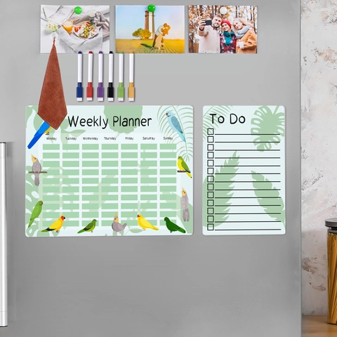 Magnetic Weekly Monthly Planner Whiteboard Set For Fridge Erasable Schedule Message Board With Markers Home Office Decor