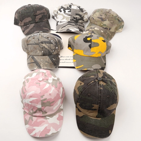 Baseball Cap Washed Cotton Camouflage Pattern Curved Brim Adjustable Vintage Outdoor Sports Hat For Unisex Adult