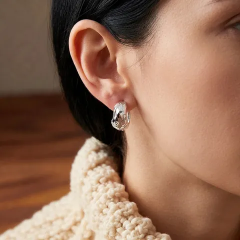 Orecchini A Cerchio A Forma Di U Con Perno In Argento Rame Strutturato Geometrico Sfaccettato Minimalista Gioielli Da Donna