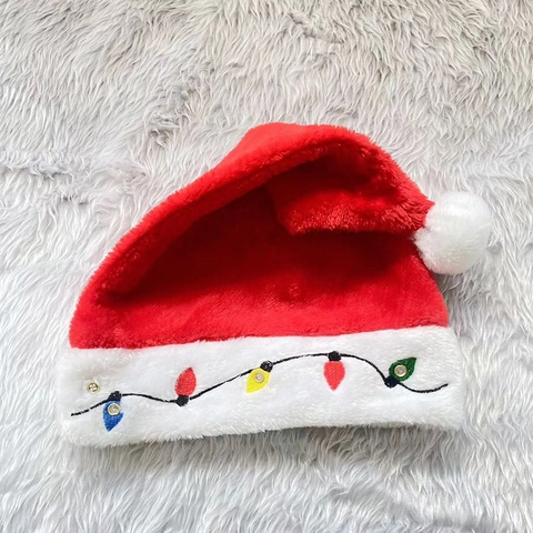 Gorro de Navidad de Felpa Led Con Bombillas de Colores Bordadas Gorro de Papá Noel Brillante para Accesorios de Fiesta