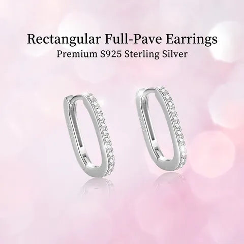 925 Sterling Silver Rectangular Huggie Earrings For Women Gold White Gold Plated Pave Rhinestone Geometric Fashion Jewelry