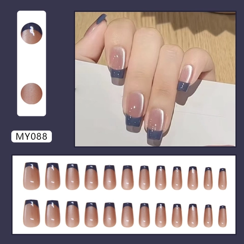 Unghie Finte Press On Francese Occhio Di Gatto Blu Scuro Quadrato Plastica ABS Manicure DIY Riutilizzabile Per Donne