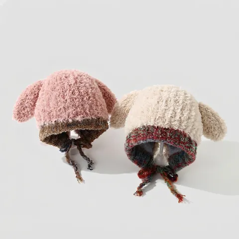 Gorro De Invierno De Felpa Para Niños Con Lindas Orejas Largas De Conejo Cálido A Prueba De Viento Para Niños