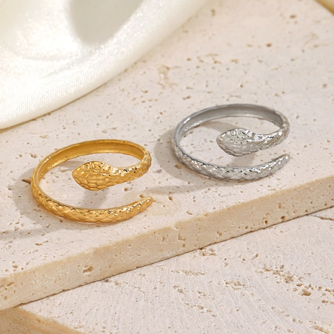 Anillo Abierto de Serpiente de Acero Inoxidable para Mujer Ajustable Forma de Serpiente Chapado en Oro Plata Estilo Étnico