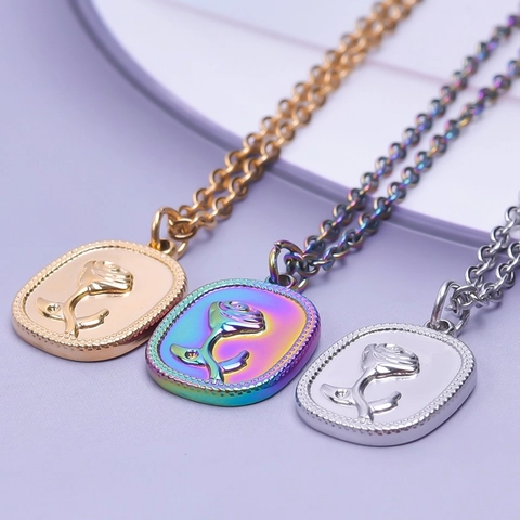 Collana Vintage In Acciaio Inossidabile Con Ciondolo Rosa In Rilievo Design Estetico Oro Argento Arcobaleno Per Donna