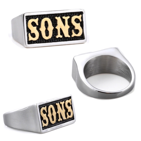 Anello Da Uomo In Acciaio Inossidabile Scritta SONS Stile Biker Punk Bicolore Gioiello A Sigillo