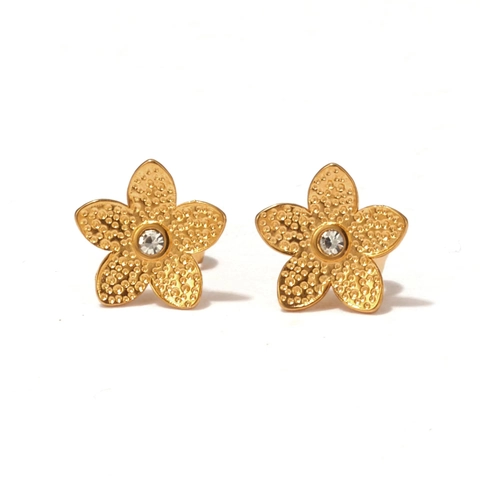 Flower Stud Earrings Titanium Steel Zircon Inlaid Sunflower Shape Vacuum Plating Non-Fading Elegant Jewelry For Women