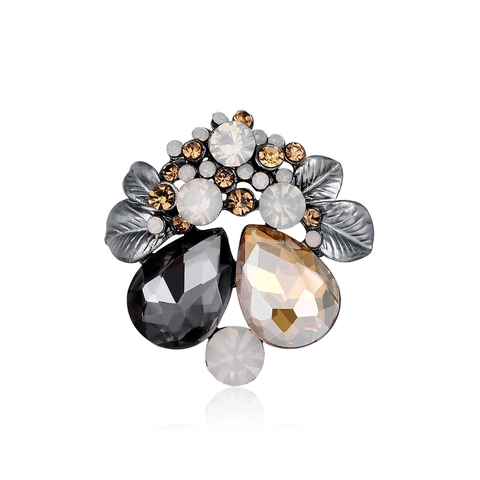 Broche de Flor de Aleación Vintage con Strass para Mujer Elegante Corsage de Cristal Hebilla Anti-Exposición Joyería de Ropa