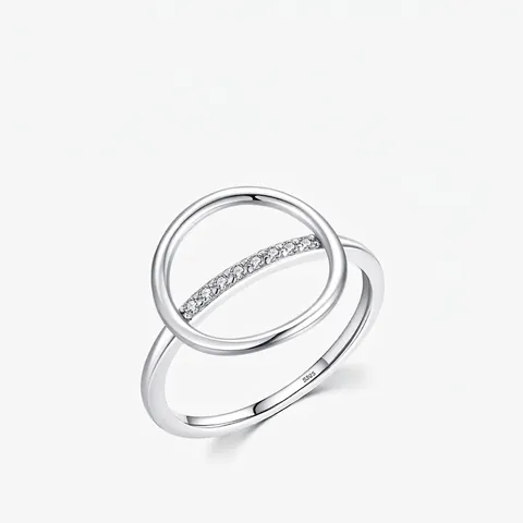 Anello Rotondo Geometrico Cavo Minimalista In Argento Sterling 925 Con Zirconia Cubica Micro Pavimentata Da Donna