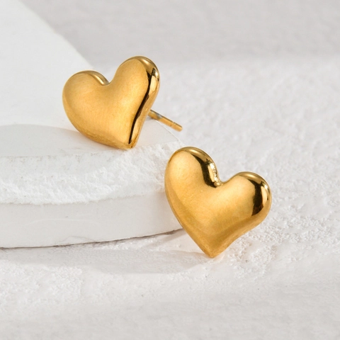 Pendientes De Botón Corazón Acero Inoxidable Chapado En Oro 18K Minimalista Pulido Espejo Joyería Diaria Para Mujeres Niñas