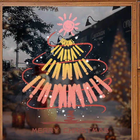 Christmas Tree Window Stickers PVC Static Cling Non Adhesive Double Sided Abstract Style For Glass Door Shop Home Decor