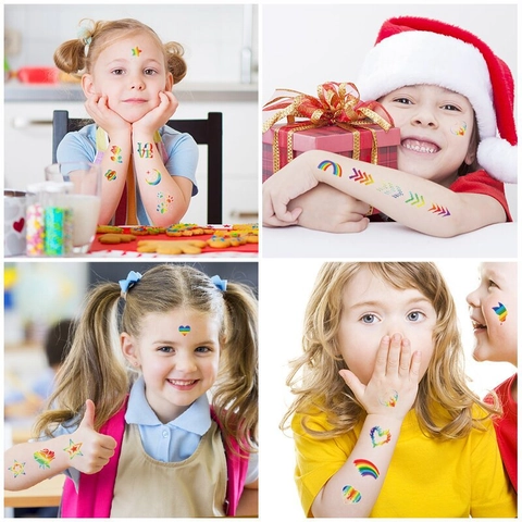 Temporary Tattoo Stickers Glitter Gradient Rainbow Waterproof Body Art Face Decor Party Favors For Kids Children
