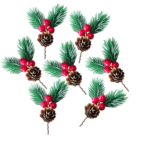Weihnachtsdekoration Künstliche Tannenzweige Mit Roten Beeren Und Tannenzapfen Für DIY Geschenkbox Christbaumschmuck