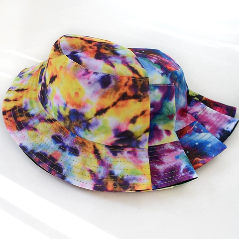 Reversible Bucket Hat Polyester Sun Protection Foldable Tie Dye Starry Sky Print Streetwear Fashion For Women Men